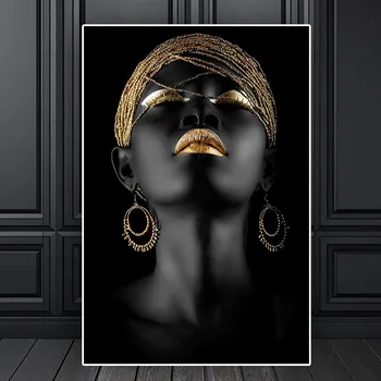 Абстрактные плакаты и принты с изображением золотой черной женщины, Портрет Маслом на холсте, Настенная художественная картина для гостиной в скандинавском стиле