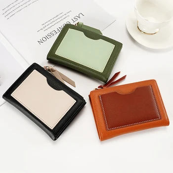 Тонкий мини-держатель для кредитных карт на молнии из искусственной кожи, короткие кошельки для монет с внешним карманом, деловая складная сумка-футляр