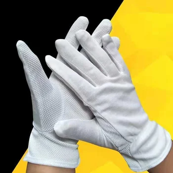 Белые хлопчатобумажные перчатки с точками захвата, 2 пары Хлопчатобумажных перчаток для парада, Унисекс, Официальный Смокинг, рабочие перчатки для осмотра ювелирных изделий