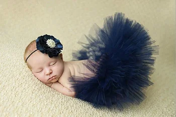 Темно-синяя юбка-пачка для новорожденных с цветочной повязкой на голове в винтажном стиле, потрясающая юбка-пачка для фотосессии новорожденных