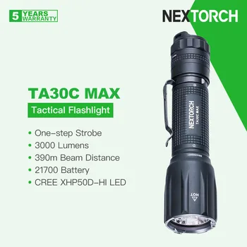 Светодиодный фонарик Nextorch TA30C MAX с двухфункциональным тактическим переключателем с вращающейся шкалой, луч 3000 Люмен 390 м, батарея 21700, EDC