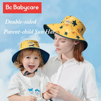 BC Babycare, двусторонняя солнцезащитная шляпа для родителей и детей, Летняя детская кепка с принтом, Унисекс, Пляжные шляпы Для девочек, Регулируемые шляпы-ведра с защитой от ультрафиолета