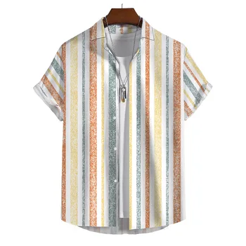 Простые гавайские рубашки для мужчин с 3D принтом в полоску, летние повседневные топы с короткими рукавами, футболки для пляжных вечеринок, Высококачественная мужская одежда