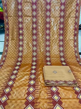 5 + 2 ярда, Новое поступление, африканская ткань Bazin Riche Brode с бисером, вышивка, кружево с шарфом, материал для платья в нигерийском стиле